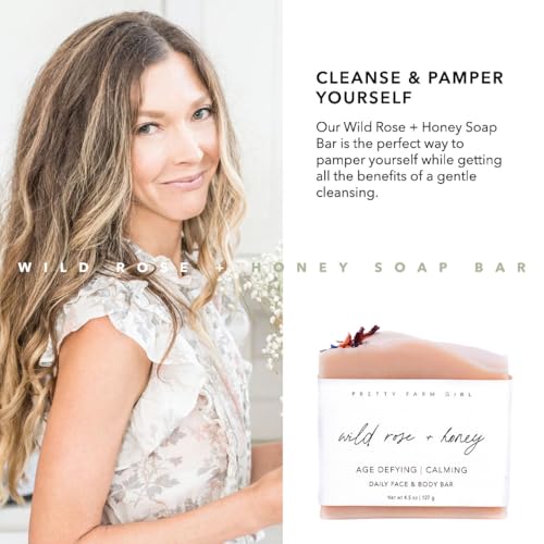 Pretty farm girl Wild Rose + Honey Soap Bar - Age Defying & Calming - Floral Scented - Handmade - All Skin Types - Tallow & Goat Milk.