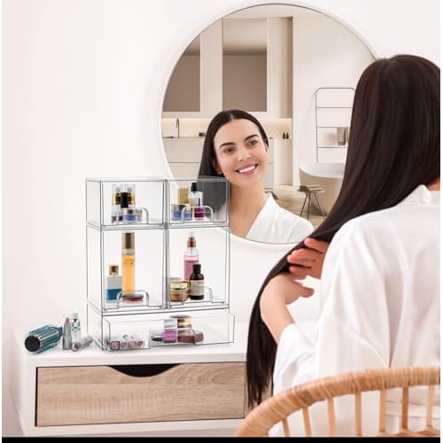 Sorbus Acrylic Storage Containers - 2 Pack, Stackable Storage Bins Set for Bathroom Organization - Clear Acrylic Drawer Organizers - Makeup Case Pull-Out Drawers (7.6¡¯¡¯ and 4.4¡¯¡¯ Tall)