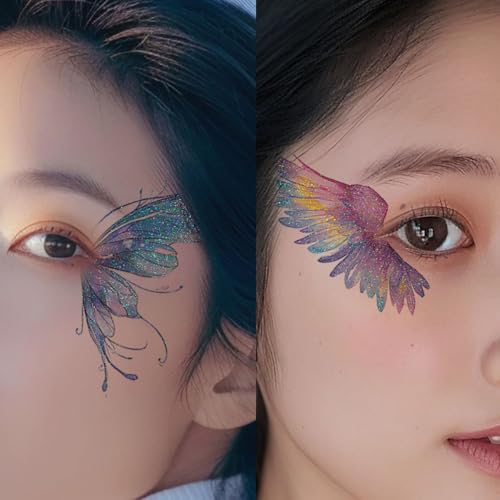 10sheets Glitter Butterfly Makeup Tattoo For Women Girls Butterfly Wings Eye Temporary Stickers Waterproof Fake Face Butterflies Tattoos Accessories For Halloween Festival Party Eye Decor