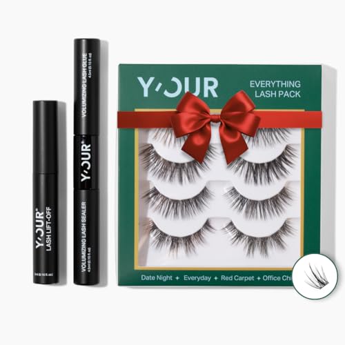 Y'OUR Beginner Friendly DIY Lash Extension Kit with 14mm C-Curl 3D Volume Clusters | 7-Day Hold Long Lasting Eyelash Glue, Bond & Seal, and Non-Irritating Eyelash Remover | Complete Adhesive Eyelashes