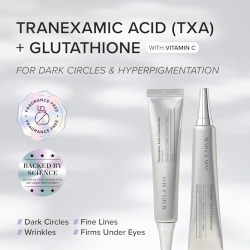 Mary&May Tranexamic Acid + Glutathione Eye Cream (30ml) - Korean Skincare for Dark Circles & Uneven tone - Fragrance-Free Under Eye Cream for Dark Spots & Hyperpigmentation 1.01oz.