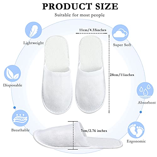 SATINIOR 30 Pairs Disposable Slippers, White, Medium, Unisex-Adults, Closed Toe, Non-Slip, Spa, Hotel, Travel, Home, Sanitary, Breathable, Fleece Cloth, EVA