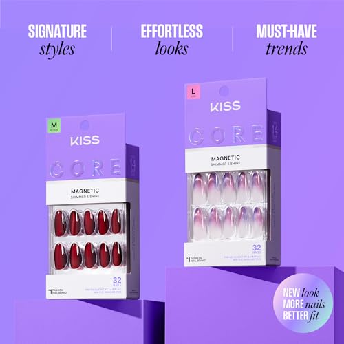 KISS CORE Magnetic French Tip Press On Nails, Patchouli, White, Medium, 32 Count