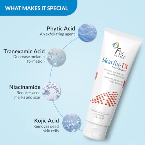 FIXDERMA Skarfix -TX Face Cleanser with Tranexamic, Kojic & Niacinamide Acid | Pigmentation Face Wash for All Skin Types | Face Wash for Women -75gm