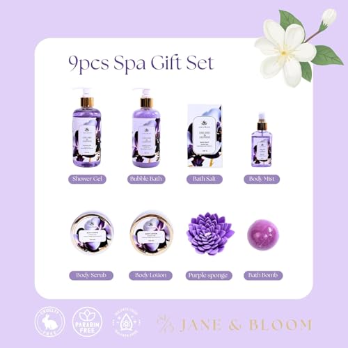 Christmas Bath Spa Gifts for Women ? Orchid & Jasmine | 9-Piece Luxury Bath and Body Set with Shower Gel, Bubble Bath, Body Mist, Lotion, Scrub, Bath Salt & More | Relaxing Gift for Her Birthday