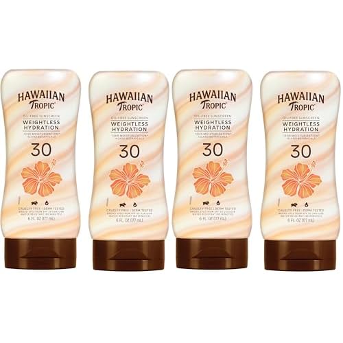 Hawaiian Tropic Weightless Hydration Lotion Sunscreen SPF 30,6Fl Oz Twin Pack,Oil Free Sunscreen,Hawaiian Tropic-Sunscreen SPF 30,Oxybenzone Free-Sunscreen,Body-Sunscreen,6Fl Oz each,(Pack of 2)