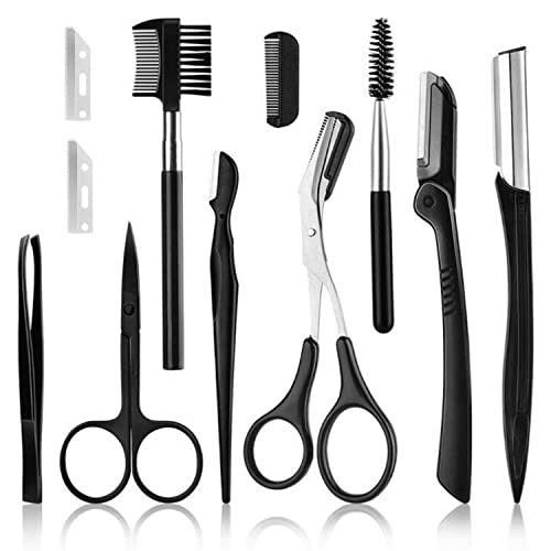 Eyebrow Razor, Eyebrow Kit, Multipurpose Exfoliating Dermaplaning Tool Face Razors for Women Girl, Eyebrow Grooming Set (11 in 1)