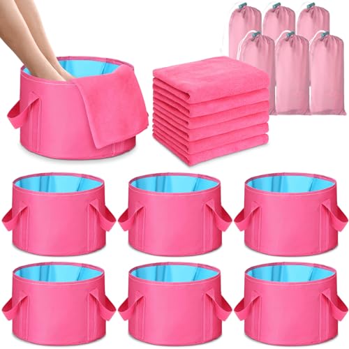 12 Pcs 15L Foldable Foot Soaking Tub Kit Portable Foot Bath Tub Foldable Foot Basin Bath Foot Tub for Soaking Feet with Towel and Storage Bag Soak Spa Bucket for Travel Camping(Rose Red)