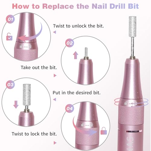Electric Nail Drill Machine Professional, 35000 RPM Cordless Nail File, Portable Rechargeable Nail Drill and Bits for Acrylic Gel Nails Polishing Removing