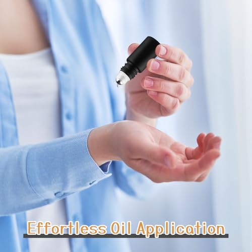 24 Pcs Essential Oil Roller Bottles Black Frosted Glass Roll On Bottle Empty Cosmetic Jars with Stainless Steel Roller Balls & Black Lids for Perfume Travel - 0.17oz/5ml