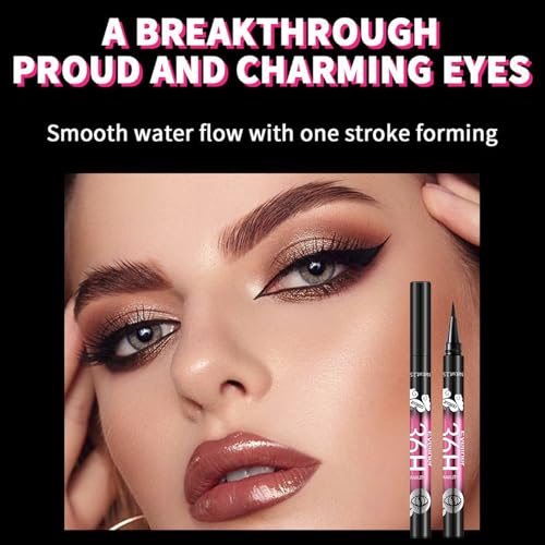 12 Pcs Black Eyeliner Pen, Long-Wearing & Waterproof Eyeliner, Quick-Drying Liquid Eye Liner, Smudge-Resistant Black Eye Liner for All Skin Tones, Highly-Pigmented Eye Makeup
