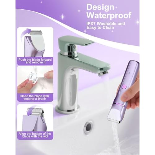 Bikini Trimmer for Women, Electric Razor for Pubic Hair, Women's Foil Shaver,Rechargeable Shaver Removal with Snap-in Ceramic Blades,IP7X Washable Head,Wet and Dry Use,Purple