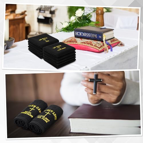 10 Pcs Christian Gifts for Men Women Cotton Wash Cloths 12 Inch Hand Towels Bible Verse Appreciation Gifts for Pastor Church Member Employee Coworker Party Favors Supplies(Black)