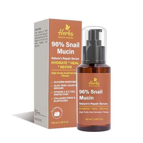 Herbs Healthy Healing Snail Mucin 96% Essence ? Korean Hydrating Face Serum (3.38 fl oz) ? Nourishing Skincare for Fine Lines, Uneven Tone & Dehydrated Skin ? Lightweight, Fast-Absorbing Formula