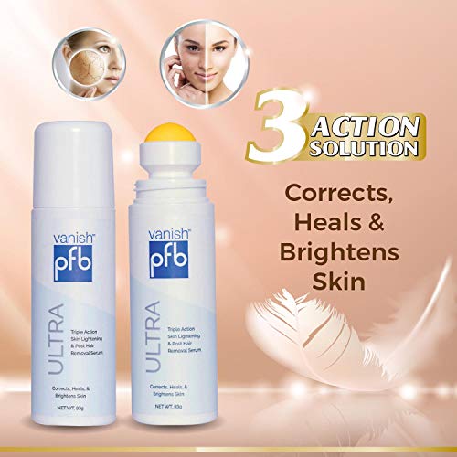 PFB Vanish Ultra with Chromabright & Shitake Mushroom, Triple Action Dark Spot Remover, Ingrown Hair & Razor Bump Stopper, Roll-On Skin Care Treatment, 93g ? New Formula