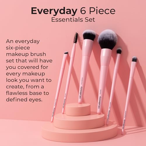 MCoBeauty - Everyday 6 Piece Essentials Brush Set - Complete Makeup Brush Collection for Face, Eyes & Brows, Soft Synthetic Bristles - Makeup Brushes Set, Brochas para Maquillaje