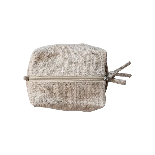 Creative Co-Op Woven Hemp Fiber Zip Pouch with Handle and Cotton Lining, Natural
