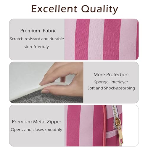 Small Stripe Makeup Bag for Purse, Mini Cosmetics Bag with Zipper, Cute Cosmetic Pouch for Women Girls, Key Pocket Lipstick Pouch Card Holder Data Cable Organizer(01 Rose Pink Stripes)