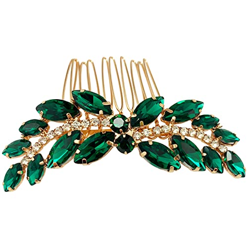 BETITETO Bridal Hair Comb Emerald Green Crystal Wedding Hair Piece Pin Accessories for Women Girls Party (Green)