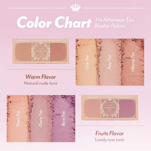 I'M MEME Blusher Palette - Afternoon Tea_Blossom Tea | Soft Pink, Peach, Lavender, 3 Shades Palette, Matte Powder, Face & Cheeks, For All Skin Tones, Powdery Finish, Lightweight Formula, 0.4 Oz