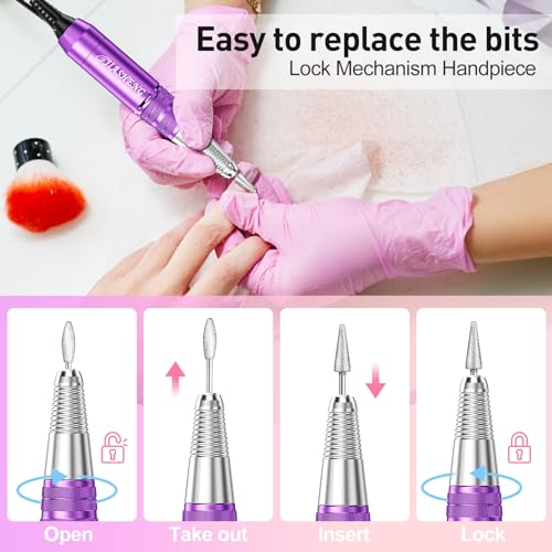 JIASHENG Professional Nail Drill, 30000rpm Electric Nail Drill Machine, Electric Nail File Drills for Acrylic Nails Kit Gel Nails Manicure Pedicure Tools, Purple
