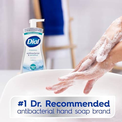 Dial Antibacterial Defense Foaming Hand Soap + Aloe, Fragrance Free, 7.5 Fl Oz (Pack of 6), Dermatologist-Tested Hand Wash, Gentle on Skin