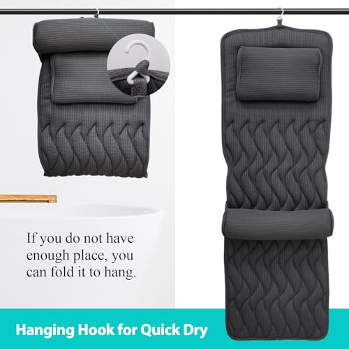 AEROiVi Full Body Bath Pillow with Adjustable Lumbar Roll Pillow Bathtub Cushion with 14 Suction Cups 3D Air Mesh Fit Any Tub Gray Bathroom Accessories