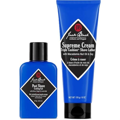 Jack Black Supreme Cream Triple Cushion Shave Cream, 6 Fl Oz + Jack Black Post Shave Cooling Gel, 3.3 Fl Oz ? Triple Cushion Shave Cream and Clear After Shave Gel for Men