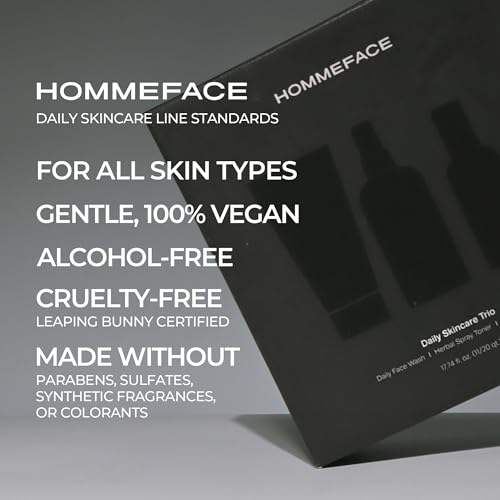 HommeFace Men¡¯s Daily Trio 3-Step Daily Routine Set with Face Wash, Herbal Spray Toner & Moisturizer - Korean Skincare Technology with CICA, Tea Tree Leaf & Witch Hazel Extracts, for All Skin Types