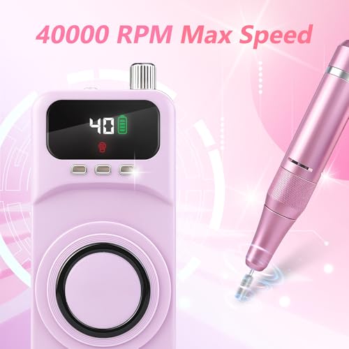 Professional 40000RPM Electric Nail Drill ? Cordless Rechargeable Nail File with UV Nail Lamp & Max 10H Battery Life | Multifunctional Nail Art Tools Kit for Gel Acrylic Removal & Home Salon