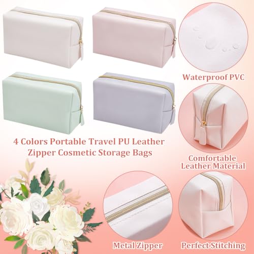 12Pcs 4 Color PU Leather Cosmetic Pouch, Makeup Bag Bulk Zipper Cosmetic Storage Bags Waterproof Small Portable Toiletry Pouch for Travel, Wedding Party Favors, Bridesmaid Gift
