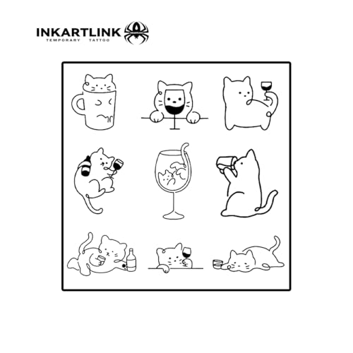 INKARTLINK Semi Permanent Tattoo, Ins Style, Cute Cat Line Tattoo, Waterproof and Anti-reflective, Exquisite Packaging, Unique Design (Simple Line 6)