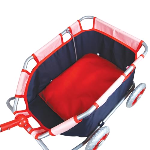 Lissi: Doll Pull Cart - Navy & Red - Foldable, Easy Push/Pull, Long Handle, Play-Transport-Hold-Store Dolls, Stuffed Animals & Plushies, Kids Ages 2+