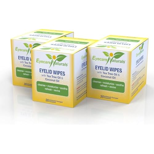 Tea Tree Oil Eyelid Wipes with Coconut Oil - Dry Eye Wipes No Rinse, Natural Essential Oil Cleansing Eye Wipes - Daily Eyelid Makeup Remover - Box of 30 Individually Wrapped Wipes