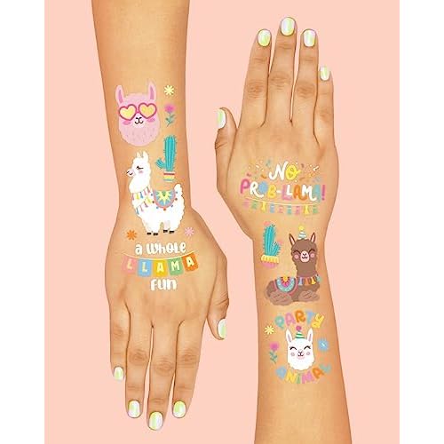 xo, Fetti Llama Temporary Tattoos - 46 Metallic Designs | Fiesta Animal Birthday Party Decorations, Cactus Desert Party Favors, Llama Arts and Crafts