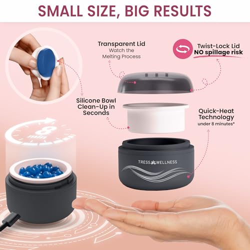 Tress Wellness Stripless Wax Kit for Face, Eyebrow & Lip for Women & Men ? Quick & Easy Mini Wax Warmer for Eyebrow, Chin & Face Hair Removal Waxing Kit - USB, Mess-Free, Compact & Travel-Ready