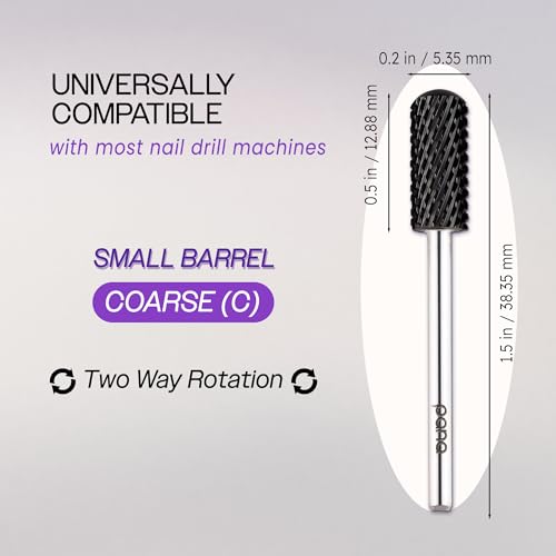 PANA 3/32" Small Smooth Round Top Safety Carbide Nail Drill Bit for Gel Polish & Acrylic Removal Nail Salon Manicure Pedicure Electric File Tools (Small Barrel - DLC Black, Coarse)