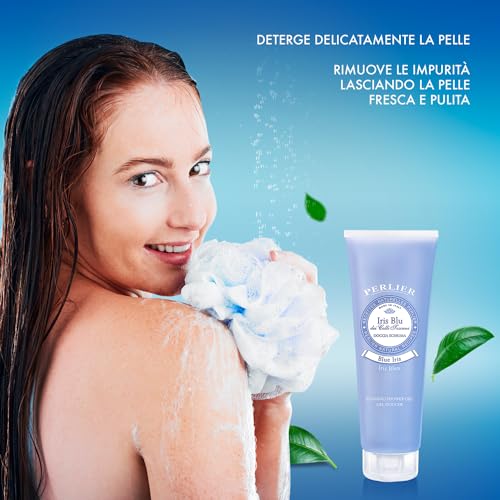 Perlier:"Iris Blu" Shower Foam, Blue Iris Scent - 8.4 Fluid Ounces (250mL) Tube [ Italian Import ]