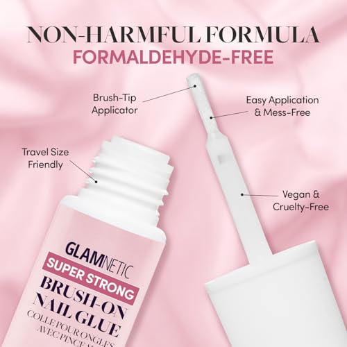 Glamnetic Press-On Nails - Boba | Super Strong Brush On Nail Glue & Nail Adhesive Tabs | Opaque Black Short Almond Nails, Reusable | 12 Sizes - 24 Nail Kit