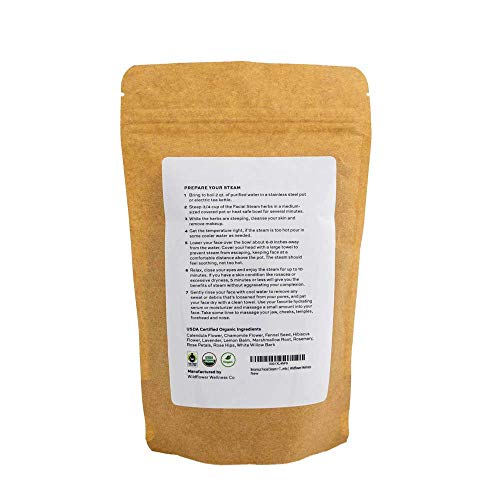 Botanical Facial Steam | 8 Steams | Organic Skin Care | All Skin Types | Cleanse, Hydrate, Tone | USDA Organic Herbs | Wildflower Wellness
