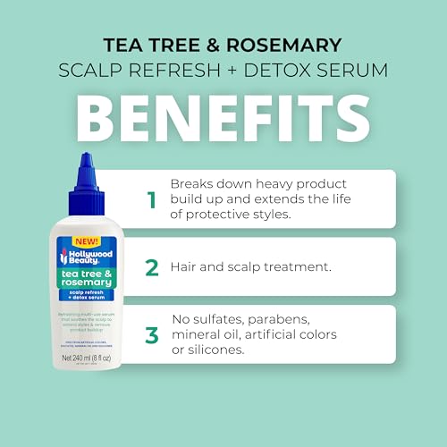 Hollywood Beauty Tea Tree & Rosemary Scalp Refresh + Detox Serum, 8 oz - Soothes the Scalp and Removes Buildup