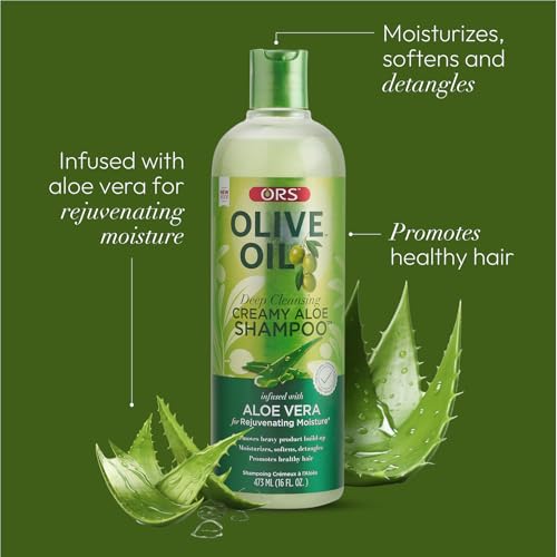 ORS Olive Oil Deep Cleansing Creamy Aloe Shampoo infused with Aloe Vera for Rejuvenating Moisture 16 Ounces (Pack of 3)