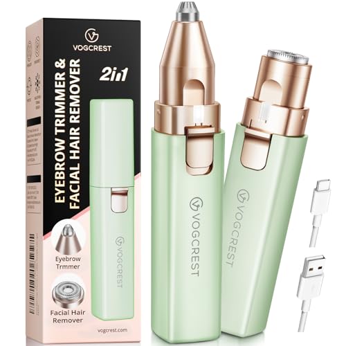 VOGCREST Hair Trimmer, 2 in 1 Facial Hair Remover & Eyebrow Trimmer for Women - Rechargeable, Portable, LED Light