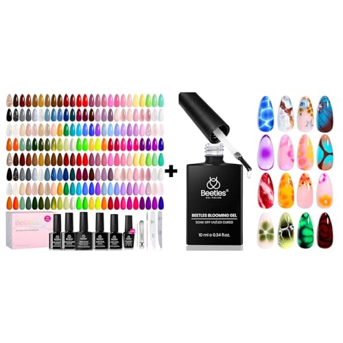 Beetles 110 PCS Gel Nail Polish Set, 100 Colors Infinite Inspiration All Season Red Brown Green Blac with Blooming, Clear Uv Led Blossom for Spreading Effect Marblee