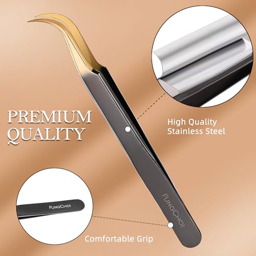 5pcs Eyelash Extension Tweezers, High Precision Lash Tweezers Scissors Set, Straight and Curved Eye Lash Tweezers for Extensions, with Storage Box