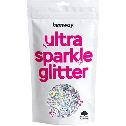 Hemway Ultra Sparkle Glitter - 1/8" 0.125" 3mm - Cloud Sequin Glitter, Arts, Crafts, Nail, Body and Face - Silver Holographic - 50g