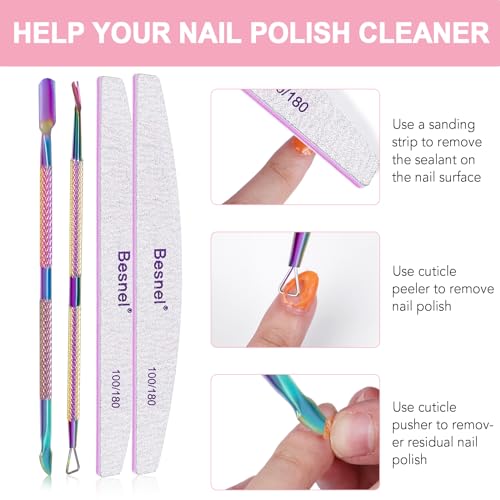 Gel Nail Polish Remover 10 Pack Professional Gel Polish Remover Non-Irritating Quick Easy, Nail Polish Gel Remover Tools Kit Nail File Cuticle Pusher File Grit, No Need For Foil Soaking Or Wrapping