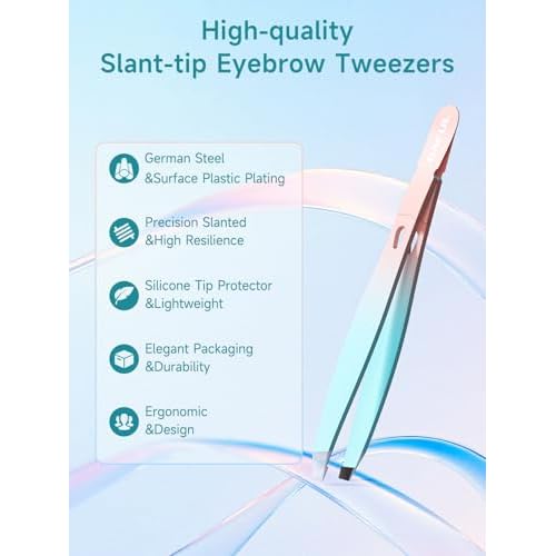 Tweezers,Professional Precision Eyebrow Tweezers for Women and Men, Tweezers for Facial Hair Women, Stainless Steel Slanted Hair Removal Tweezers, Eyebrow Plucker, Ingrown hair tweezers