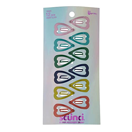Scunci Kids Heart Hair Snap Clips, Assorted Colors, 12-Pieces