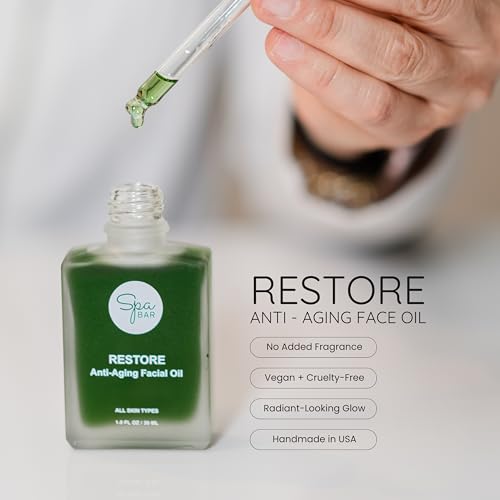 Spa Bar Restore Anti-Aging Facial Oil, 1 fl oz (30 ml) Lightweight Hydrating Face Oil for Radiant Glow, Helps Smooth the Look of Fine Lines, No Added Fragrance, Vegan & Cruelty-Free, Made in USA